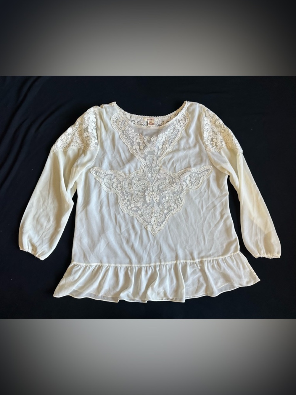 Sundance Ivory Embroidered Peasant Blouse with attachable tank XL
